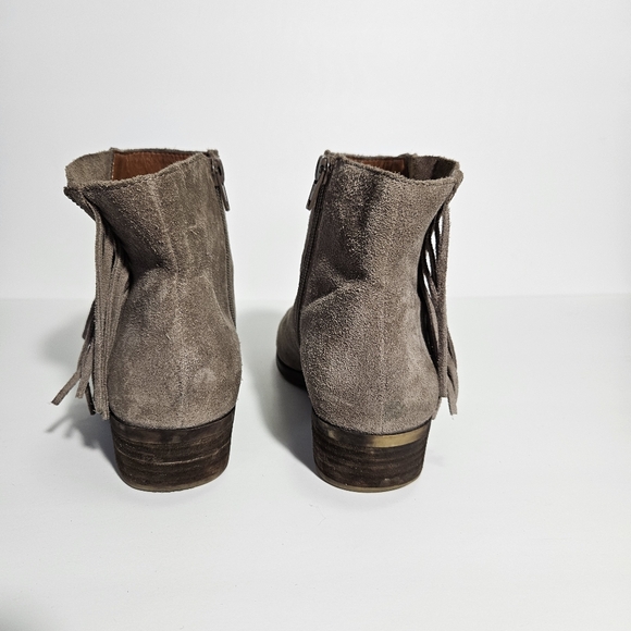 Lucky Brand Taupe Gray Suede Fringe Beeliner Booties - Picture 5 of 10